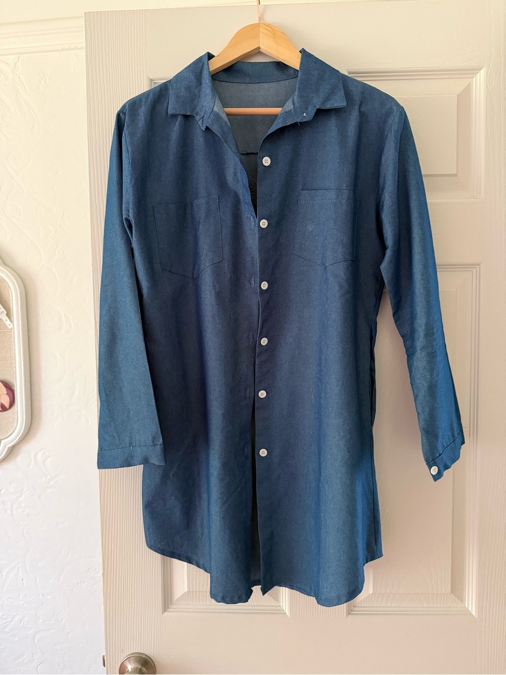 Blue Button-Up Tunic Shirt